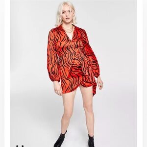 Bar III Red and Black Long Sleeve Wrap Dress
